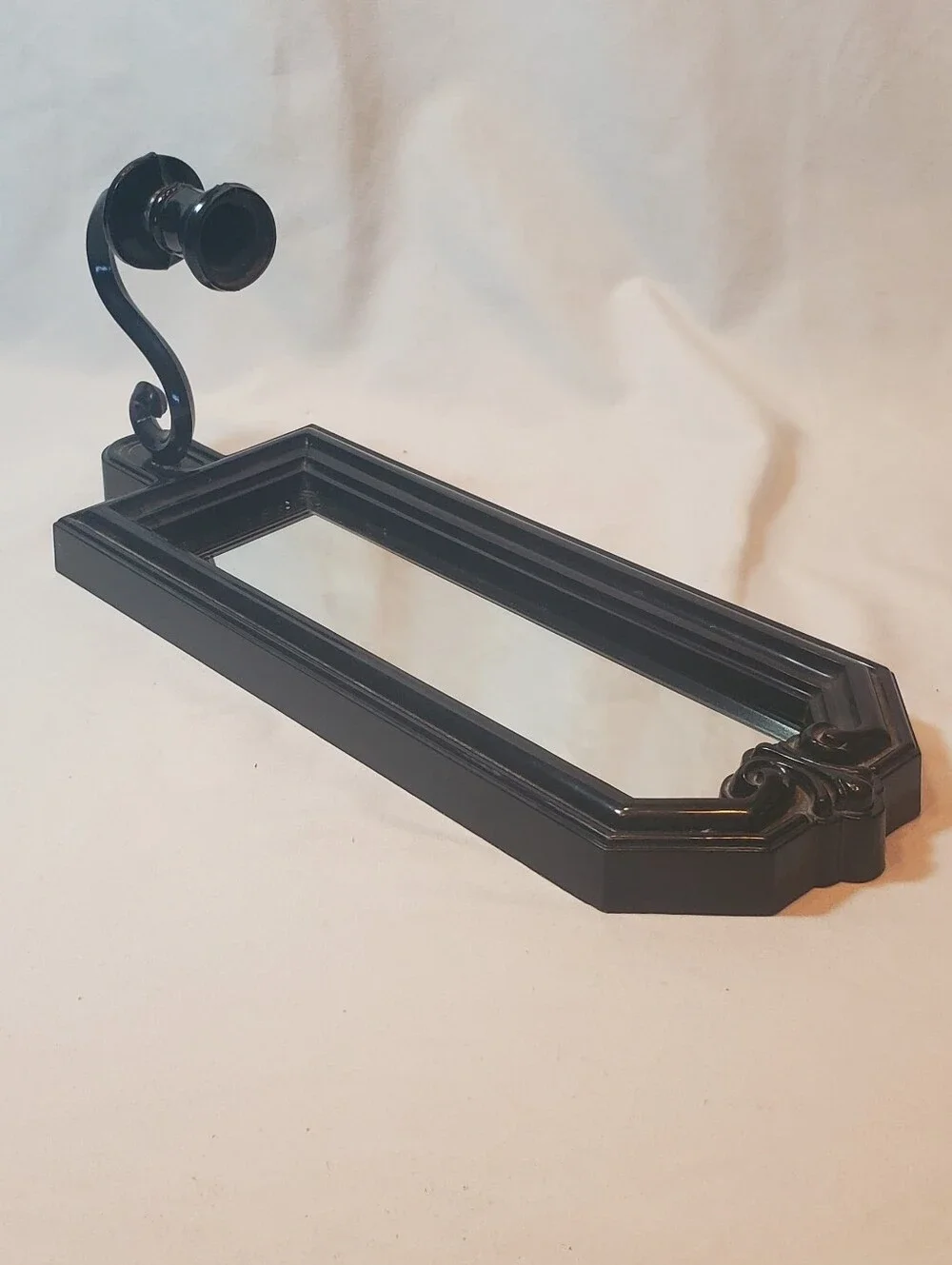 Home Interiors Homco Vtg Wall Mirror Sconce Candle Holder in Black Plastic Retro